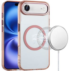 For iPhone 17 Air Magnetic Circle Ring Transparent Premium Acrylic with Metal Buttons & Camera Raised Lip - Rose Gold
