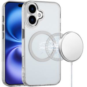 For iPhone 17 Magnetic Circle Ring Transparent Premium Acrylic with Metal Buttons & Camera Raised Lip - Clear