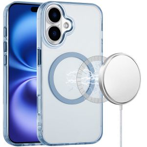 For iPhone 17 Magnetic Circle Ring Transparent Premium Acrylic with Metal Buttons & Camera Raised Lip - Light Blue