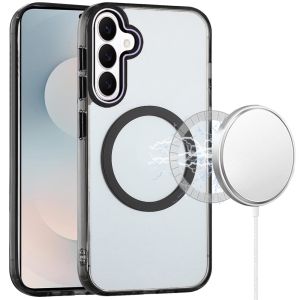 For Samsung s26 Plus Magnetic Circle Ring Transparent Premium Acrylic with Metal Buttons & Camera Raised Lip - Black