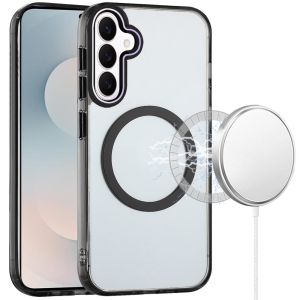 For Samsung s26 Magnetic Circle Ring Transparent Premium Acrylic with Metal Buttons & Camera Raised Lip - Black