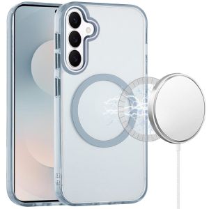 For Samsung s26 Magnetic Circle Ring Transparent Premium Acrylic with Metal Buttons & Camera Raised Lip - Light Blue