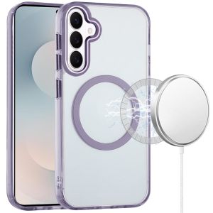 For Samsung s26 Magnetic Circle Ring Transparent Premium Acrylic with Metal Buttons & Camera Raised Lip - Light Purple
