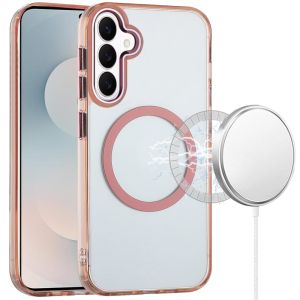 For Samsung s26 Magnetic Circle Ring Transparent Premium Acrylic with Metal Buttons & Camera Raised Lip - Rose Gold