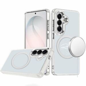 For Samsung Galaxy s26 FE Magnetic Circle Ring Transparent Premium Acrylic with Metal Buttons & Camera Raised Lip - Clear
