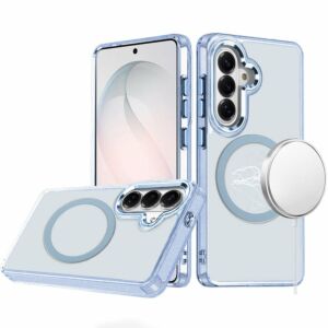 For Samsung Galaxy s26 FE Magnetic Circle Ring Transparent Premium Acrylic with Metal Buttons & Camera Raised Lip - Light Blue