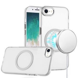 For iPhone 16E / SE4 Magnetic Circle Ring Transparent Premium Acrylic with Metal Buttons & Camera Raised Lip - Clear
