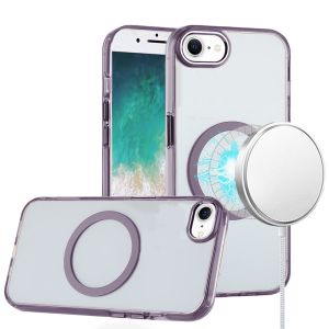 For iPhone 16E / SE4 Magnetic Circle Ring Transparent Premium Acrylic with Metal Buttons & Camera Raised Lip - Light Purple