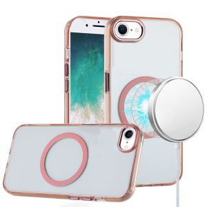 For iPhone 17E / 16E / SE4 Magnetic Circle Ring Transparent Premium Acrylic with Metal Buttons & Camera Raised Lip - Rose Gold