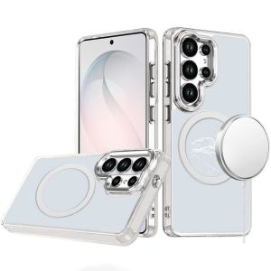 For Samsung s26 Ultra Magnetic Circle Ring Transparent Premium Acrylic with Metal Buttons & Camera Raised Lip - Clear