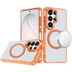 For Samsung s26 Ultra Magnetic Circle Ring Transparent Premium Acrylic with Metal Buttons & Camera Raised Lip - Cosmic Orange