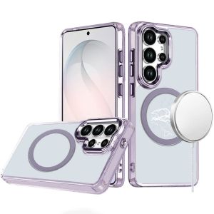 For Samsung s26 Ultra Magnetic Circle Ring Transparent Premium Acrylic with Metal Buttons & Camera Raised Lip - Light Purple