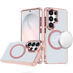For Samsung s26 Ultra Magnetic Circle Ring Transparent Premium Acrylic with Metal Buttons & Camera Raised Lip - Rose Gold