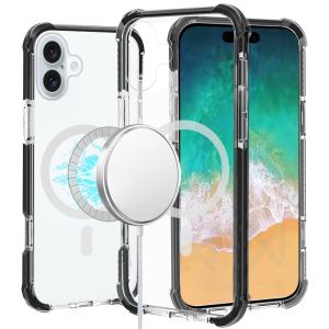 For iPhone 16 Plus 6.7 inch Acrylic [Magnetic Circle] Tough 2.5mm Transparent ShockProof Hybrid - Black