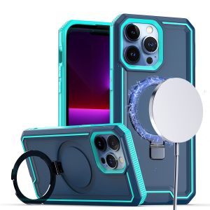 For iPhone 12 & iPhone 12 Pro Aligned [Magnetic Circle] Kickstand Tough Strong ShockProof Hybrid - Blue