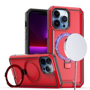 For iPhone 12 & iPhone 12 Pro Aligned [Magnetic Circle] Kickstand Tough Strong ShockProof Hybrid - Red