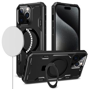 For iPhone 12 & iPhone 12 Pro Magnetic Ring Stand Simplistic Tough Hybrid Case Cover - Black