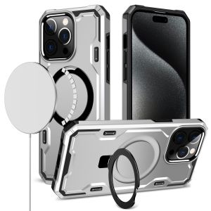 For iPhone 12 & iPhone 12 Pro Magnetic Ring Stand Simplistic Tough Hybrid Case Cover - Silver
