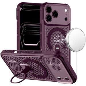 For Apple iPhone 18 Pro Max Magnetic Honeycomb Kickstand Hybrid Case - Dark Cherry