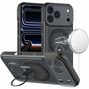 For Apple iPhone 18 Pro Magnetic Honeycomb Kickstand Hybrid Case - Black