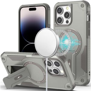For iPhone 14 PRO MAX 6.7" Sturdy Bracket Kickstand Magnetic Hybrid - Grey