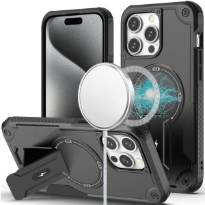 For iP15 Pro Max Sturdy Bracket Kickstand Magnetic Hybrid - Black