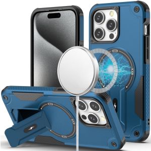 For iP15 Pro Max Sturdy Bracket Kickstand Magnetic Hybrid - Blue