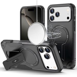For iPhone 17 Pro Sturdy Bracket Kickstand Magnetic Hybrid - Black