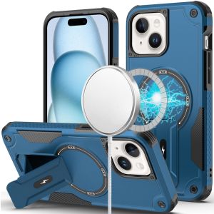 For iPhone 15 Sturdy Bracket Kickstand Magnetic Hybrid - Blue