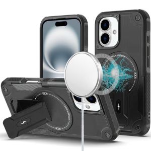 For iPhone 16 Plus 6.7 inch Sturdy Bracket Kickstand Magnetic Hybrid - Black