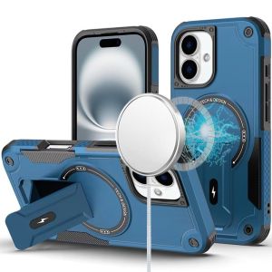 For iPhone 16 Plus 6.7 inch Sturdy Bracket Kickstand Magnetic Hybrid - Blue