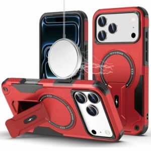 For Apple iPhone 18 Pro Sturdy Bracket Kickstand Magnetic Hybrid - Red