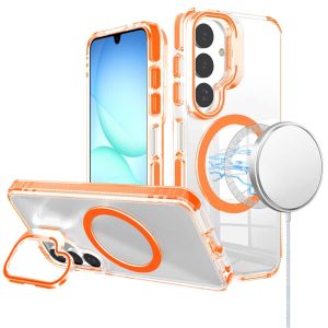 For Samsung A17 5G Camera Metallic Stand [Magnetic Circle] Transparent Colorful Matching Edged Tough Hybrid Case - Cosmic Orange