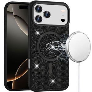 For iPhone 17 Pro Diamond [Magnetic Circle] with CD Pattern Hybrid - Black