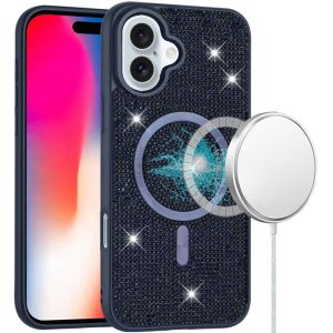 For iPhone 16 6.1 inch Diamond [Magnetic Circle] with CD Pattern Hybrid - Blue