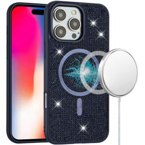 For iPhone 16 Pro 6.3 inch Diamond [Magnetic Circle] with CD Pattern Hybrid - Blue