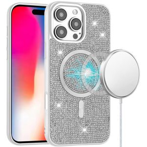 For iPhone 16 6.1 inch Diamond [Magnetic Circle] with CD Pattern Hybrid - White