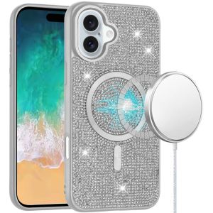 For iPhone 16 Plus 6.7 inch Diamond [Magnetic Circle] with CD Pattern Hybrid - White