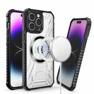 For Samsung S23 Ultra (Magnetic Circle) CD Pattern Transparent Rugged Hybrid - Black