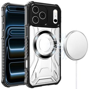 For iPhone 17 Pro [Magnetic Circle] CD Pattern Transparent Rugged Hybrid - Black