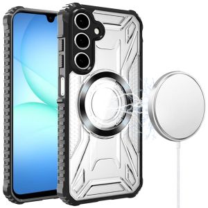 For Samsung A17 5G [Magnetic Circle] CD Pattern Transparent Rugged Hybrid - Black