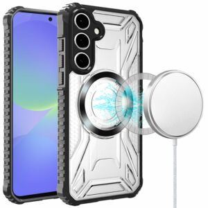 For Samsung Galaxy A37 / A36 [Magnetic Circle] CD Pattern Transparent Rugged Hybrid - Black