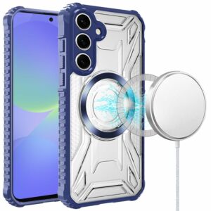 For Samsung Galaxy A37 / A36 [Magnetic Circle] CD Pattern Transparent Rugged Hybrid - Dark Blue