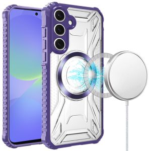 For Samsung Galaxy A37 [Magnetic Circle] CD Pattern Transparent Rugged Hybrid - Purple