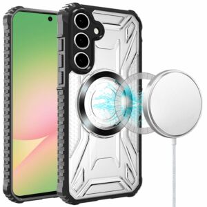 For Samsung Galaxy A57 [Magnetic Circle] CD Pattern Transparent Rugged Hybrid - Black