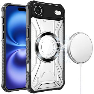 For iPhone 17 Air [Magnetic Circle] CD Pattern Transparent Rugged Hybrid - Black