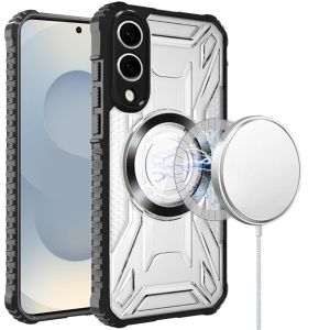 For Samsung Galaxy s25 Edge [Magnetic Circle] CD Pattern Transparent Rugged Hybrid - Black