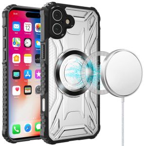 For iPhone 16 6.1 inch [Magnetic Circle] CD Pattern Transparent Rugged Hybrid - Black
