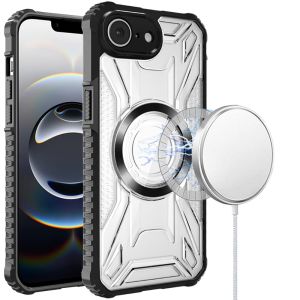 For iPhone 17E / 16E / SE4 [Magnetic Circle] CD Pattern Transparent Rugged Hybrid - Black
