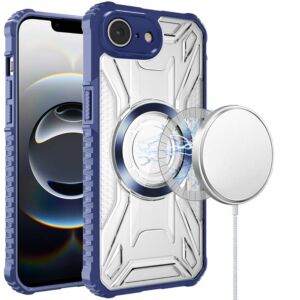 For iPhone 17E / 16E / SE4 [Magnetic Circle] CD Pattern Transparent Rugged Hybrid - Dark Blue